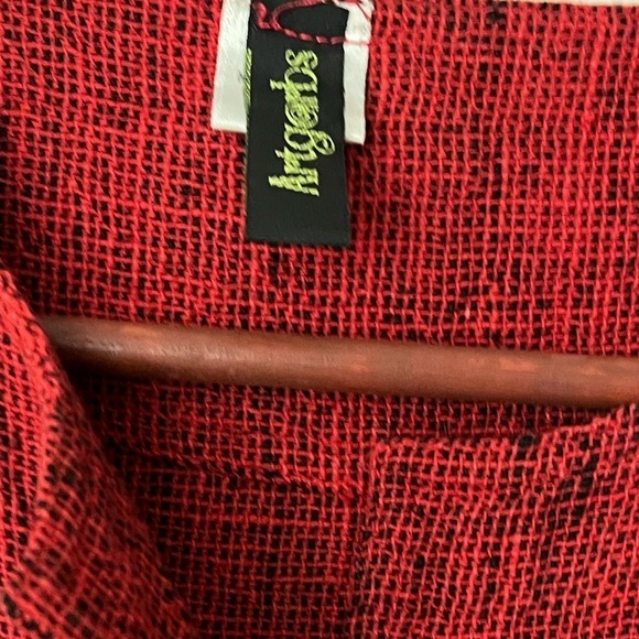 Art to wear Cadigan Button-up Top hand painted on red/black weave women’s M - Picture 9 of 11